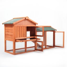 Large Wooden Rabbit Hutch Indoor and Outdoor Bunny Cage with a Removable Tray and a Waterproof Roof, Orange Red (Color: as Pic)